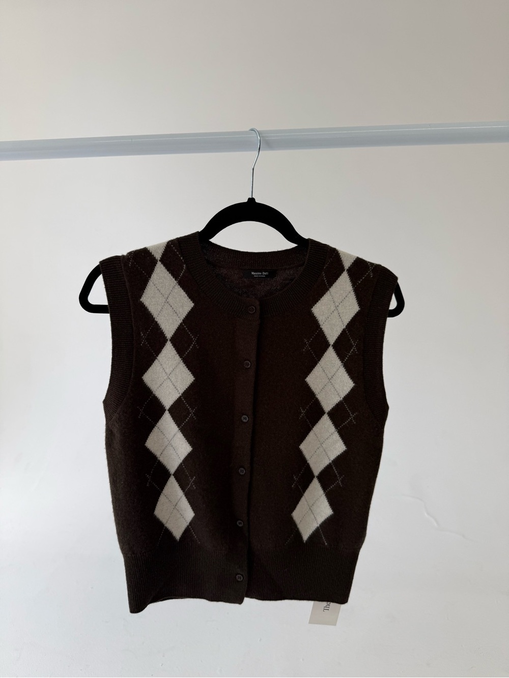 Massimo Dutti - Sleeveless Argyle Knit Button-Up Sweater Vest 100% Cashmere View 2